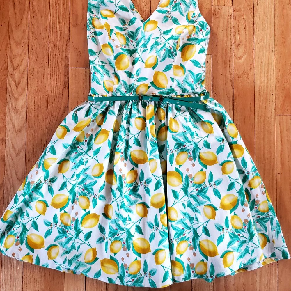 ELLE White Lemon Dress with Belt - Picture 6 of 9